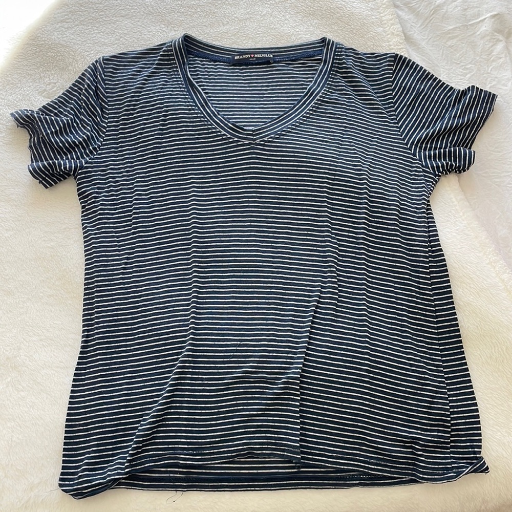 Brandy Melville blue and white striped V-neck